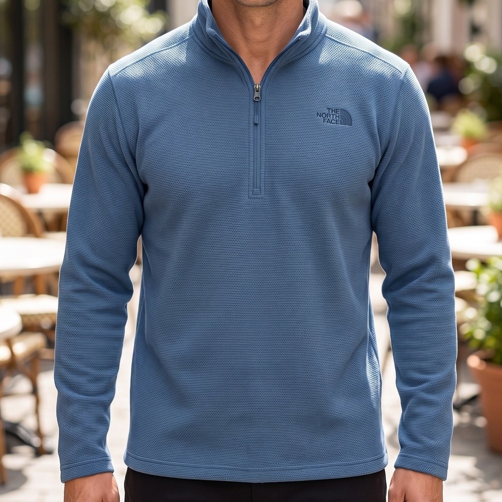 The North Face Mens Blue Textured Waffle Knit Fleece Quarter Zip Pullover XXL